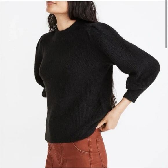 Madewell Eaton Puff Sleeve Pullover Sweater Black- XXS - Picture 4 of 8